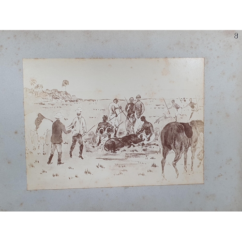 641 - An Album containing a collection of eleven pen and wash Paintings of Pig Hunting in Imperial India.