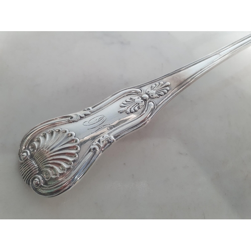 65 - A William IV silver Soup Ladle king's pattern engraved initials, London 1835, maker: W.E. 300gms