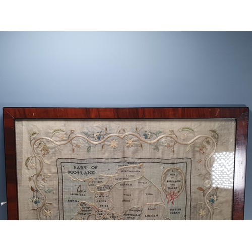 669 - A 19th Century silk needlework Sampler 'A Map of England and Wales with trailing border intertwined ... 