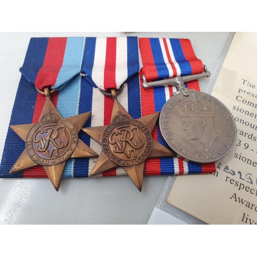 749 - Three; WWII 1939-45 Star, France and Germany Star and War Medal with Box of Issue and Condolence Sli... 