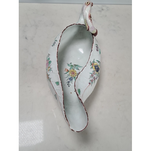 554 - A pair of First Period Worcester Sauce Boats, circ 1760, moulded in form of a cos lettuce, the leave... 