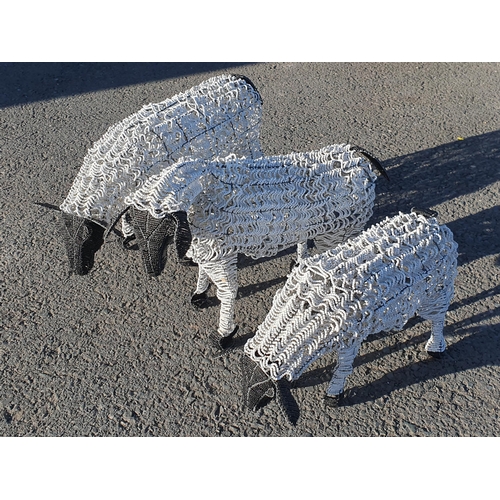 704 - Three black and white beadwork Sheep, 2ft