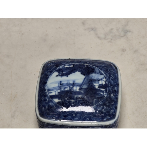 833 - A Chinese blue and white square form Seal Paste Box and Cover, Qianlong 6-character mark but 19th ce... 