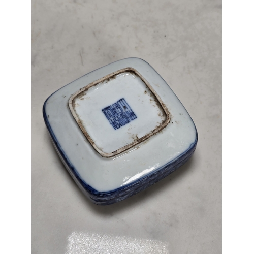 833 - A Chinese blue and white square form Seal Paste Box and Cover, Qianlong 6-character mark but 19th ce... 