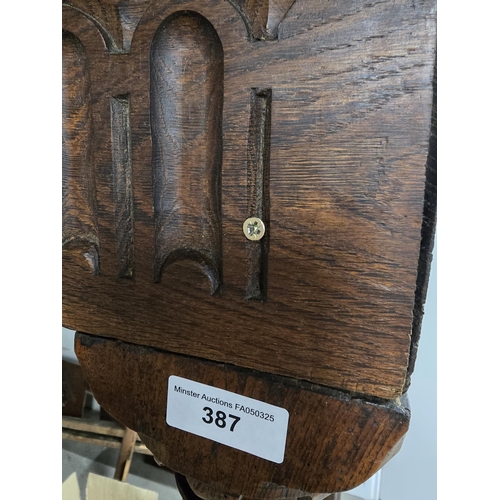 387 - A 17th century and later oak Four Poster Bed  with panelled headboard flanked by leafage carved pila... 