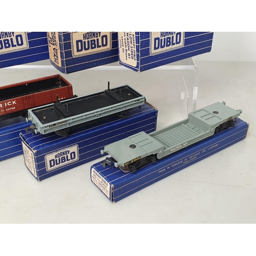 1018 - Ten boxed Hornby Dublo 3 rail Wagons in blue and white striped boxes including Low-sided Cable, BR G... 