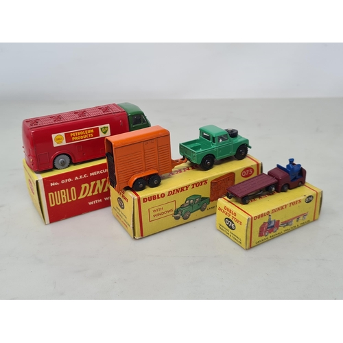 1052 - Three boxed Dublo Dinky Toys including 070 A.E.C. Mercury Tanker, 073 Land Rover and Horse Trailer a... 