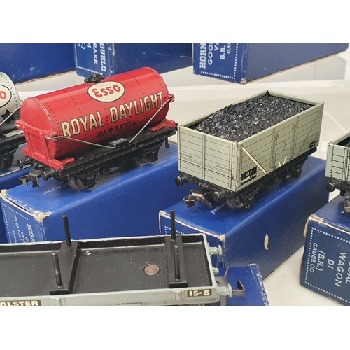 1062 - Ten boxed Hornby Dublo 3-rail BR Wagons in early dark blue boxes including Meat Van, Horse Box Royal... 