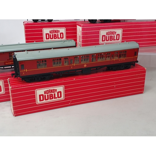 1123 - Five boxed Hornby Dublo BR Coaches including 4052 1/2nd , 4053 Brake/2nd, 4062 1st Class, 4063 2nd C... 