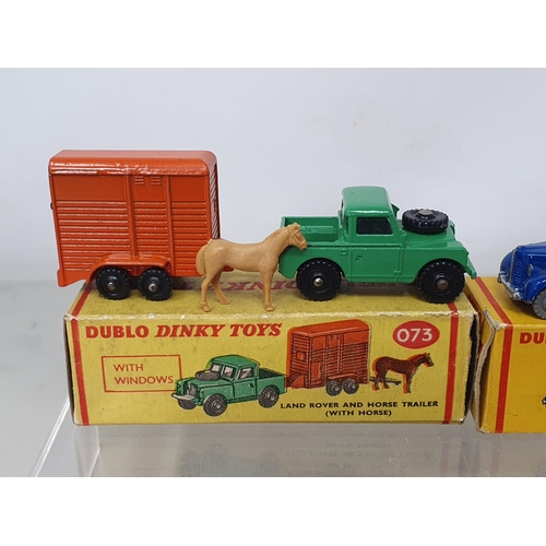 1154 - Five boxed Dublo Dinky Toys including Taxi, Morris Pickup, Austin Lorry, Land Rover and Horse Box wi... 