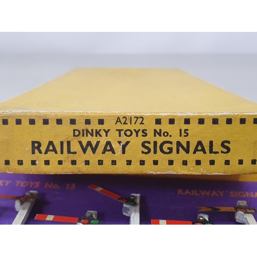 1155 - A boxed Dinky Toys pre-war No.15 Signals, first box complete but double arm Signal broken, second bo... 