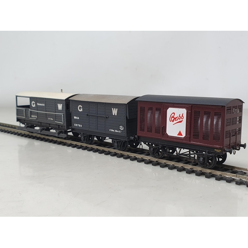 1184 - Three 4mm Lawrence Wagons including GWR 6-wheel Brake, GWR Mica Van and Bass Beer Wagon, all with La... 