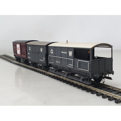 1184 - Three 4mm Lawrence Wagons including GWR 6-wheel Brake, GWR Mica Van and Bass Beer Wagon, all with La... 