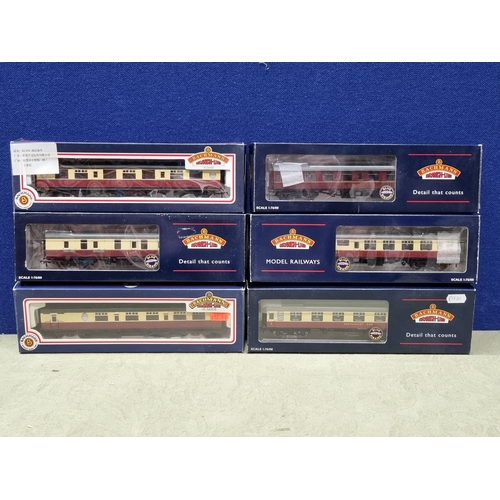 1231 - Six boxed Bachmann 00 gauge BR Coaches including maroon Mk.1 Open, Mk.1 Restaurant Miniature Buffet,... 