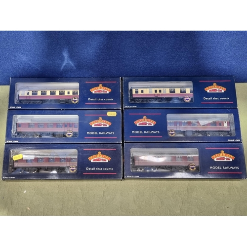 1265 - A rake of six boxed Bachmann 00 gauge BR Mk.1 Coaches including crimson and cream Corridor SK, crims... 