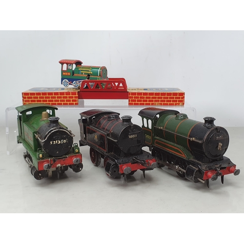 1287 - Three Hornby 0 gauge clockwork 0-4-0 Locomotives, a Platform, quantity of Track and another clockwor... 