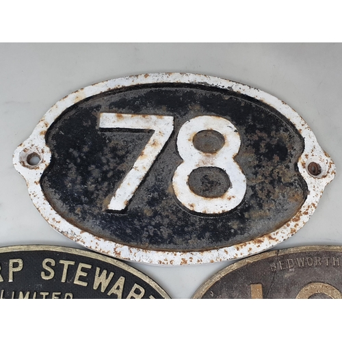 1290 - A cast iron oval Shed Plate and two replica oval Railway Plaques