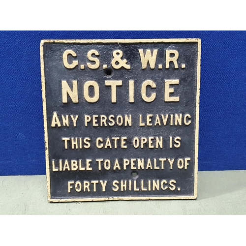 1293 - A Great Southern & Western Railway cast iron Sign 'G.S.&W.R. Notice Any Person Leaving This Gate Ope... 