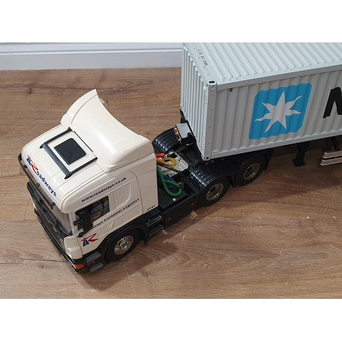 1539 - A radio controlled Scania Maersk Container Lorry with receiver in fitted wooden case 4ft L