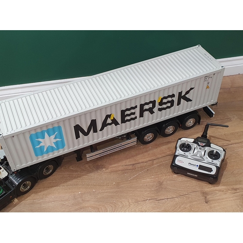 1539 - A radio controlled Scania Maersk Container Lorry with receiver in fitted wooden case 4ft L