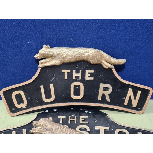 1296 - Three wooden replica Locomotive Nameplates, 'The Quorn', 'The Atherstone' (leaping fox loose) and 'W... 