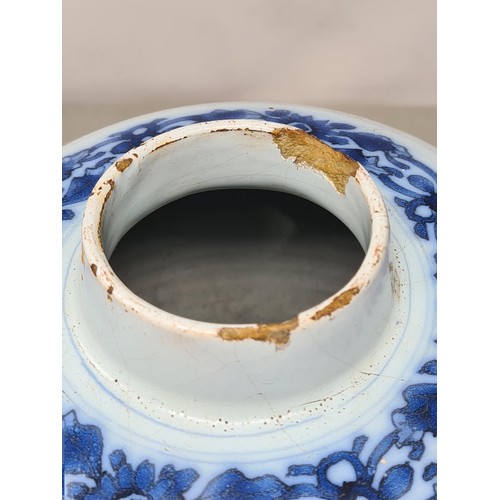 45 - A 17th Century delftware Meiping type Vase, in blue and white glaze, with Oriental landscape with fi... 