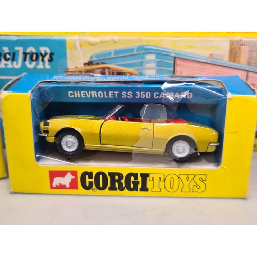 1558 - Five boxed Corgi Toys including No.341 Mini Marcos GT850 A/F, No.474 Musical Wall's Ice Cream Van, N... 