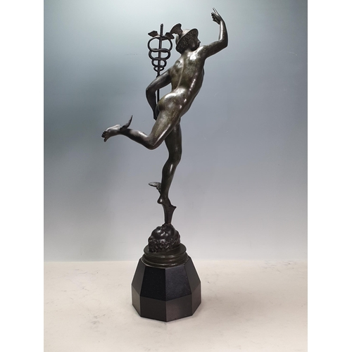 1 - A bronze effect Figure of Mercury raised on octagonal plinth base, 2ft High. (R4).