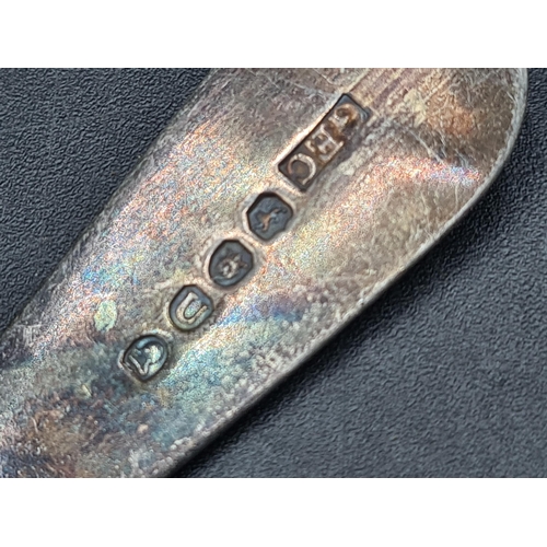 111 - Seven Victorian silver Teaspoons fiddle pattern, various dates and a Dessert Spoon, London 1815, 175... 