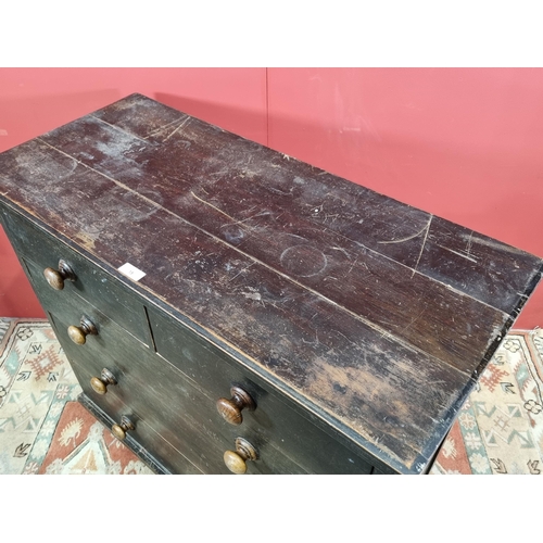 15 - A pine Chest of two short over three long graduated Drawers, with panelled sides and raised on squar... 