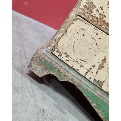 16 - A cream and green painted pine Mule Chest, the lift up lid enclosing candle box and fitted drawer, t... 