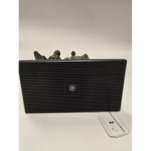 2 - A painted metal Figure/Table Lighter of carpet sellers with a camel, 7 1/2in H (R1)