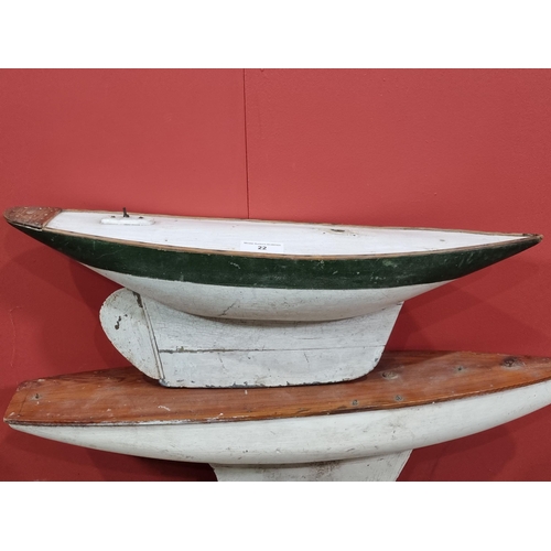 22 - Three painted Pond Yachts, the largest measuring 28in Long.