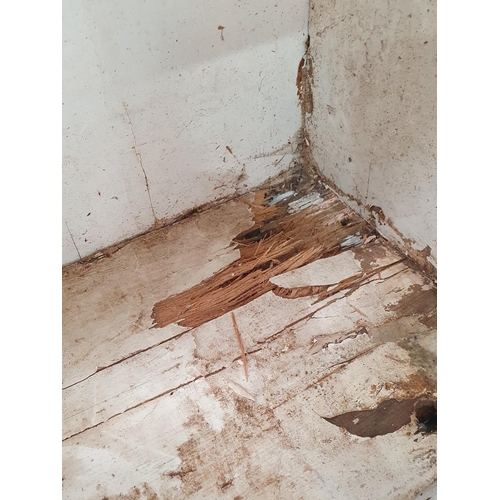 25 - A white painted pine two piece Pantry Cupboard, the top with moulded cornice above pair of panelled ... 