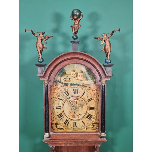 26 - A Dutch oak cased Wall Clock with painted arched dial depicting fishing scenes with figural decorati... 