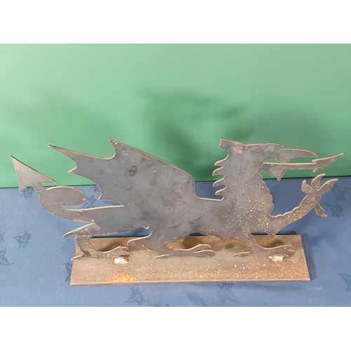 35 - A metal CYMRU Welsh Dragon on plinth base, 13