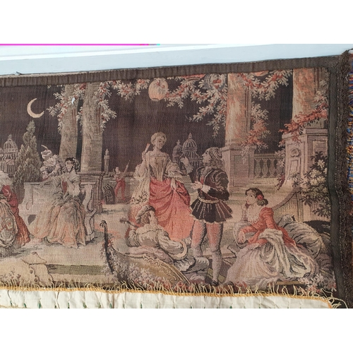 37 - A bordered Table Cloth, the central ground with floral designs, 3ft square, a tapestry Wall Hanging ... 