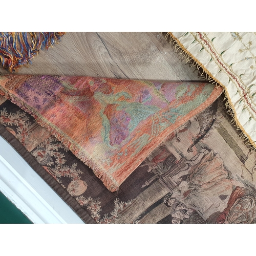 37 - A bordered Table Cloth, the central ground with floral designs, 3ft square, a tapestry Wall Hanging ... 