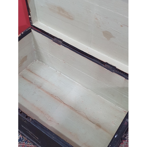 47 - A covered pine Storage Trunk with brass studded decoration, pair of carry handles, plinth base and c... 