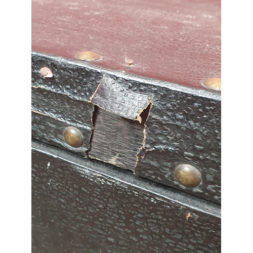 47 - A covered pine Storage Trunk with brass studded decoration, pair of carry handles, plinth base and c... 