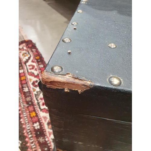 47 - A covered pine Storage Trunk with brass studded decoration, pair of carry handles, plinth base and c... 