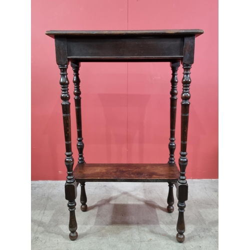 48 - An oak two-tier Stand, with moulded top, raised on turned supports, 42in H x 27in W x 15in D, (R3)