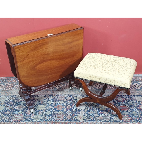 600 - A Victorian walnut Sutherland Table on turned supports 2ft 3in W x 2ft 2in H and a mahogany X-frame ... 