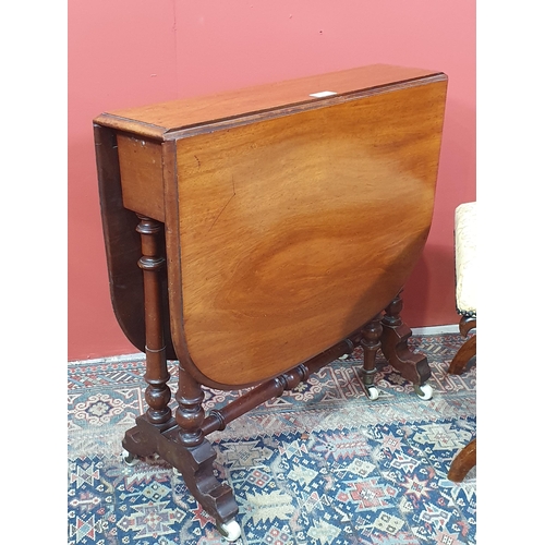 600 - A Victorian walnut Sutherland Table on turned supports 2ft 3in W x 2ft 2in H and a mahogany X-frame ... 