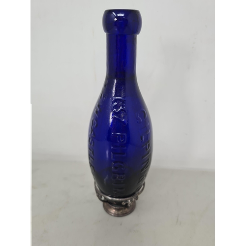 67 - A blue glass torpedo shape Mineral Water or Fire Extinguisher Bottle moulded Gilpin & Co, 137 Pilgri... 