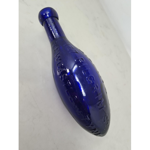 67 - A blue glass torpedo shape Mineral Water or Fire Extinguisher Bottle moulded Gilpin & Co, 137 Pilgri... 