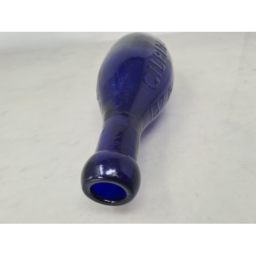 67 - A blue glass torpedo shape Mineral Water or Fire Extinguisher Bottle moulded Gilpin & Co, 137 Pilgri... 