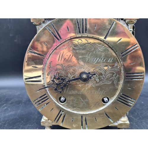 82 - A 17th century style brass cased Lantern Type Clock with circular dial inscribed Will'm Mayhem, Wood... 