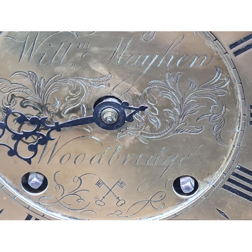 82 - A 17th century style brass cased Lantern Type Clock with circular dial inscribed Will'm Mayhem, Wood... 