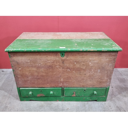 9 - A painted pine Mule Chest the lift up lid above pair of fitted drawers, and pair of carry handles, 2... 